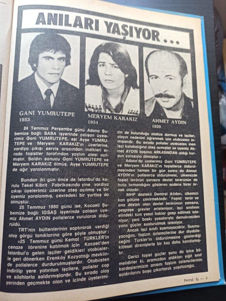 Petrol iş dergisindeki anma yazısı Petrol iş dergisindeki anma yazısı
